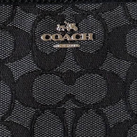 COACH Signature Double Zip Black/Grey Wristlet - Picture 3 of 7